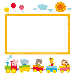 Fototapeta premium 子供向けコピースペース 汽車に乗る動物たち