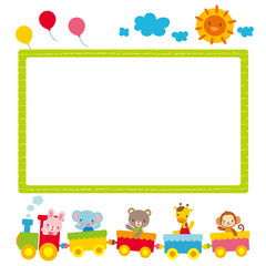 Obraz premium 子供向けコピースペース 汽車に乗る動物たち