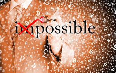 Businessman Hand turning the word Impossible into Possible with
