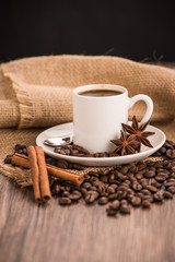 Coffee cup with burlap sack