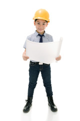 Young asian child construction engineer Holding equipment