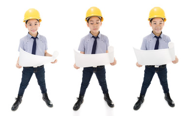 Young asian child construction engineer Holding equipment