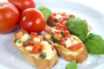 Fototapeta na wymiar italian bruschetta with tomato and basil