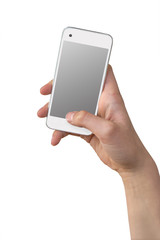 Hand holding a phone as for a selfie