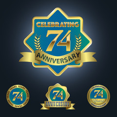 Celebrating 74 Years Anniversary - Blue seal with golden ribbon