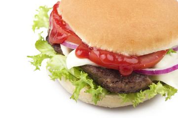 Sandwich big Hamburger close up on white