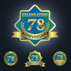 Naklejka premium Celebrating 78 Years Anniversary - Blue seal with golden ribbon