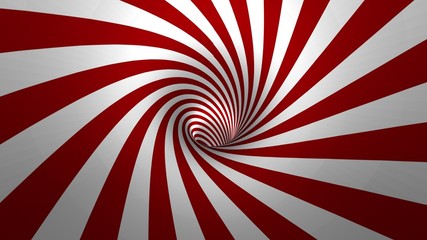 Hypnotic spiral – swirl, red and white background in 3D