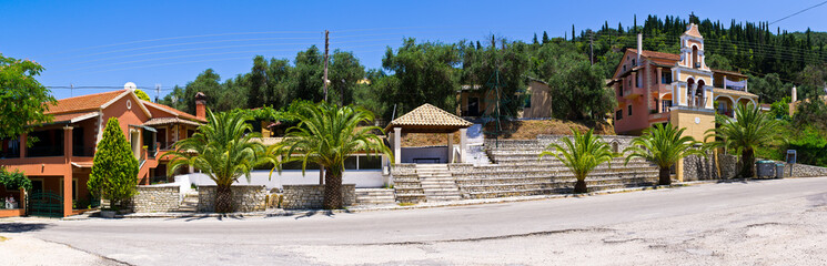 Fototapeta na wymiar Panoramic view in old village - Klimatia, Corfu, Greece
