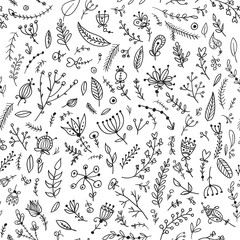Herbs and flowers seamless pattern - obrazy, fototapety, plakaty