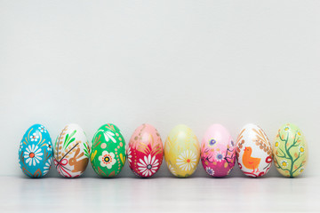 Handmade Easter eggs collection. Spring patterns art, unique.
