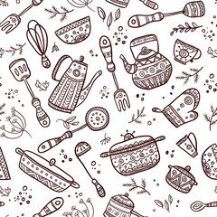 Seamless pattern of kitchen items
