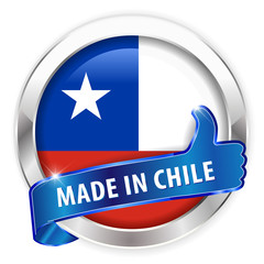 made in chile silver badge on white background