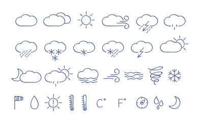 Weather icons. Simple hand drawn illustration. - obrazy, fototapety, plakaty