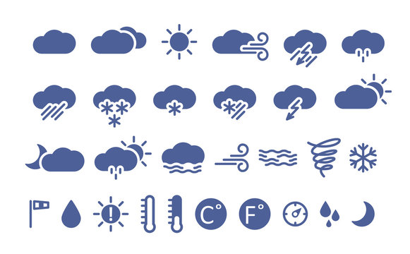 Weather icons. Simple flat style illustration.