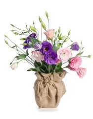 beautiful bouquet of  eustome flowers in flowerpot