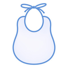 Baby bib with blue edging.