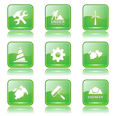 Construction Tools Square Vector Green Icon Design Set 2