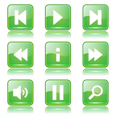Multimedia Controller Square Vector Green Icon Design Set