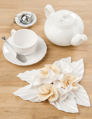 origami bouquet of flowers on a wooden table