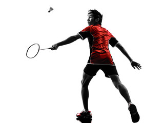 Fototapeta na wymiar badminton player young man silhouette