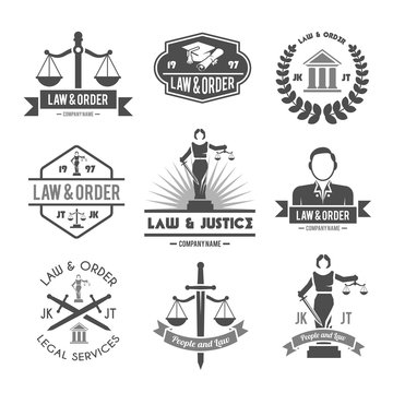 Law labels icons set