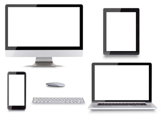 Modern electronic devices on white background