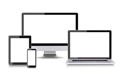 Modern electronic devices on white background