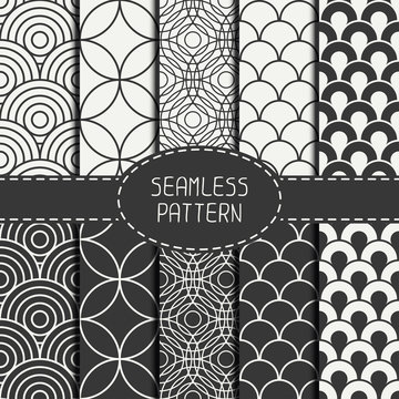 Set of monochrome fashion geometri seamless pattern with circles