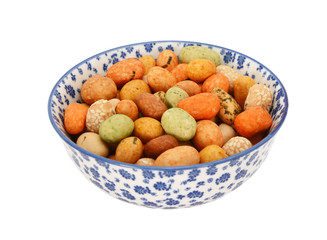 Seaweed peanuts in a blue and white china bowl