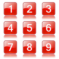 Numbers Counting Square Vector Red Icon Design Set