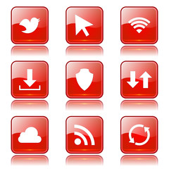 Web Internet Social Square Vector Red Icon Design Set