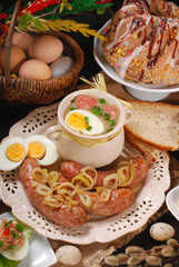 easter traditional dishes on rural wooden table