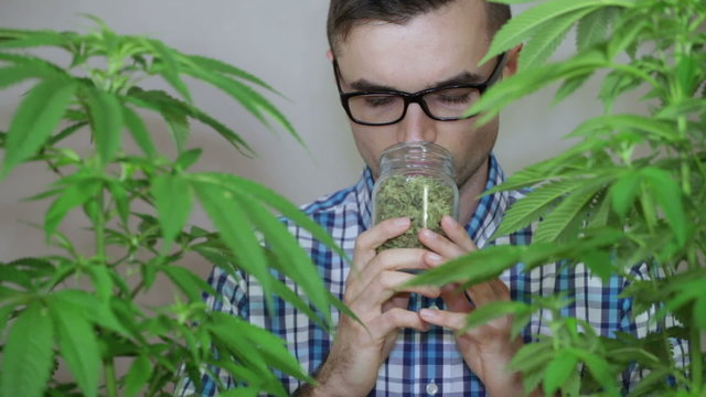 Man smelling Marijuana