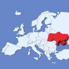 Fototapeta premium Mappa Europa 3D con indicazione Ucraina