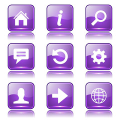 Web Internet Square Vector Violet Icon Design Set