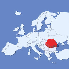 Mappa Europa 3D con indicazione Romania