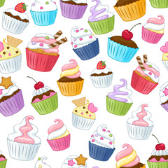 Seamless cupcakes pattern. Colorful background.