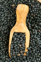 black lentils in a scoop