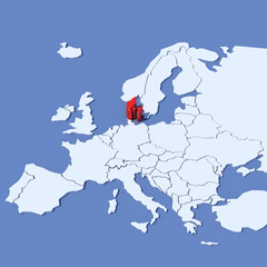 Mappa Europa 3D con indicazione Danimarca