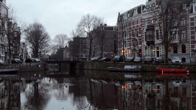 Early morning winter view of Amsterdam canals