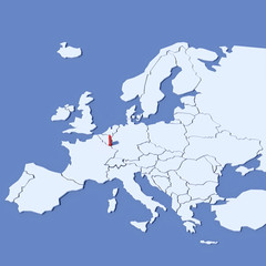 Mappa Europa 3D con indicazione Lussemburgo