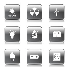 Energy Sign And Symbol Square Vector Black Button Icon