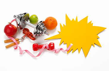 fitness equipment on white background