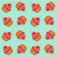 cupcake seamless watercolor pattern