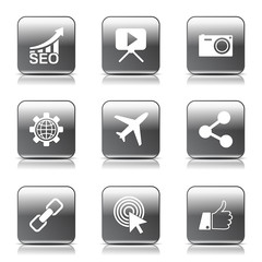 SEO Internet Sign Square Vector Black Icon Design Set 1