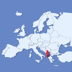 Mappa Europa 3D con indicazione Albania