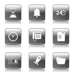 Time Duration Square Vector Black Button Icon Design Set