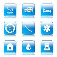 Hospital Health Square Vector Blue Icon Design Set 2
