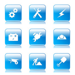 Construction Tools Square Vector Blue Icon Design Set